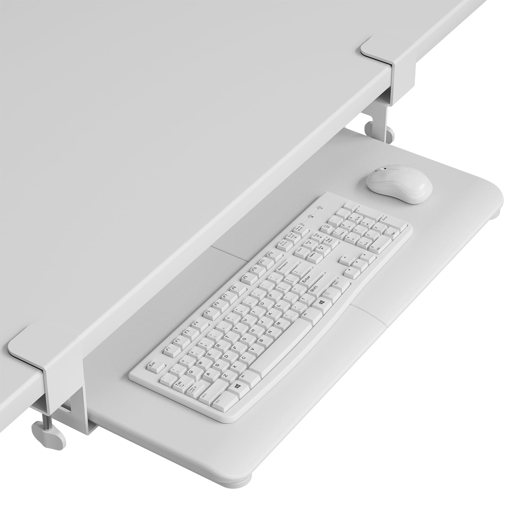 BONTEC Under Desk Keyboard Tray, Pull-Out Computer Drawer with C-Clamp, 650x300mm Ergonomic Sliding Keyboard Holder, Perfect for Home or Office，Desk Extension Tray, Keyboard Stand for PC, White