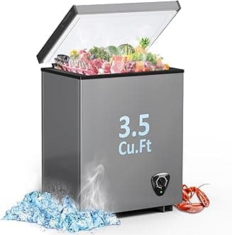Chest Freezer - 3.5 Cubic Feet Compact Deep Freezer Small Freezer 7 Adjustable Temperature with Removable Basket, Energy Saving Super Quiet for Garage, Office, Kitchen, or Apartment, Gray