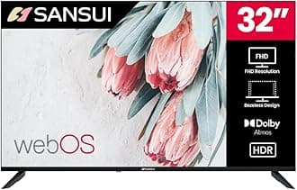 SANSUI 32" inch LED Smart TV FHD 1080P | Frameless Screen with HDR 10 Dolby Vision & Dolby Atmos Sound | WebOS Hub with Google Play & Apple HomeKit & Live TV | Support Airplay & WiFi & Bluetooth 5.0