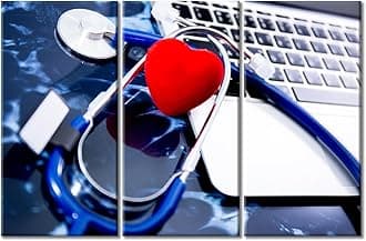 Medical Stethoscope on Film X-Ray Wall Painting 3 Panels Medical Instrument Canvas Wall Art Laboratory Wall Art for Living Nosocomium Giclee Print Stretched and Framed Ready to Hang (60"Wx40"H)