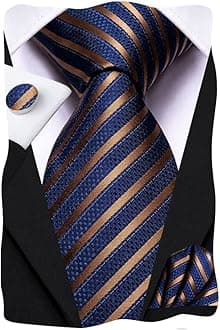 Dubulle Mens Paisley Striped Tie WOVEN Necktie for Men and Handkerchief Cufflinks Set Wedding Formal Business
