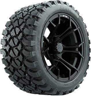 GTW 14 Inch Golf Cart Wheels and Tires Combo | Matte Black Spyder Wheels on 23x10-R14 Nomad All Terrain Radial Tires | Set of 4 (Matte Black)