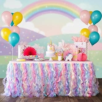 BLUEKATE Rainbow Tutu Table Skirt. 6ft with Double Layer Organza Willows for Unicorn Party Supplies, Rainbow Decorations, 1st Birthday , Baby Shower Décor or Mermaid Backdrop
