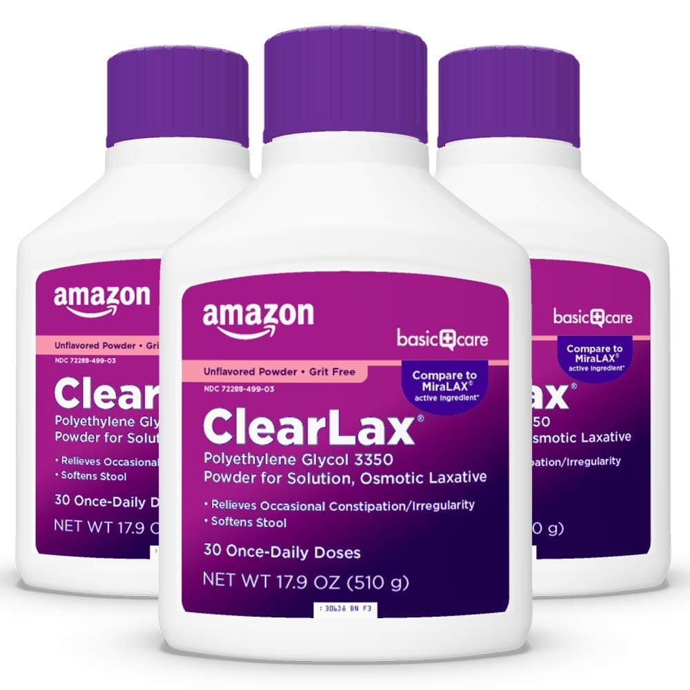 ClearLax, Polyethylene Glycol 3350 Powder for Solution, Osmotic Laxative, Unflavored, 1.11 pound (Pack of 3)