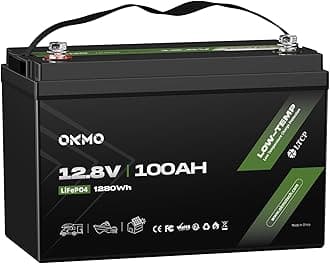 OKMO 12V 100Ah LiFePO4 Battery, Lithium Battery 100A BMS, 10 Years Lifetime 15000+ Deep Cycles,for Marine, RV, Trolling Motor, Boat, Camper, Solar Home Iron Phosphate, Low Temperature Protection