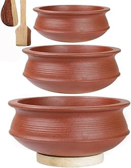 Clay Biryani Handi|Pot For Cooking&Serving Combo (7 Liter,Red) (Earthenware),Uncoated