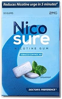 Nicotine Gum-2mg-Pack of 6-60 Gums|Tobacco Control Aid|Spearmint Flavour|Doctors' Preference|Aids in Quitting Tobacco|Great taste| Long lasting flavour|Sugar-free
