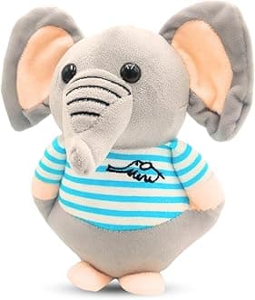 Storio Soft Animal Plush Elephant Toy 20cm, Grey and Blue