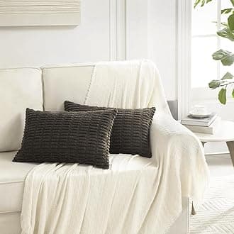 Fancy Homi 2 Packs Dark Brown Decorative Throw Pillow Covers 16x24 Inch for Living Room Couch Bed Sofa, Rustic Farmhouse Boho Home Decor, Soft Striped Corduroy Square Cushion Case 40x60 cm