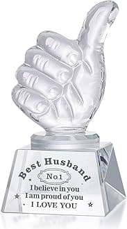 LONGWIN Best Husband Gifts from Wife, Husband Christmas Birthday Gifts Idea Crystal Awards with Thumbs Up, Unique Present for Husband Gift for Him Men