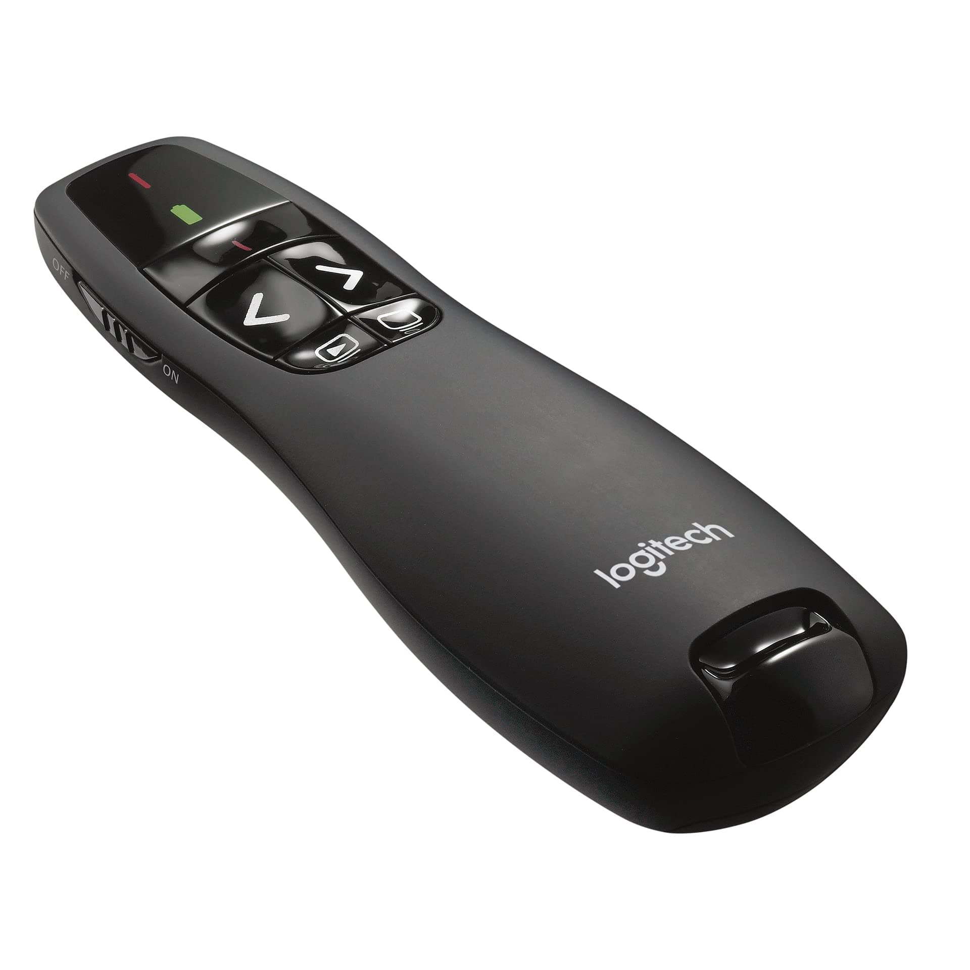 R400 Wireless Presentation Remote, 2.4 GHz, USB-Receiver, Red Laser Pointer, 15-Meter Operating Range, 6 Buttons, Intuitive Slideshow Control, Battery Indicator, PC - Black