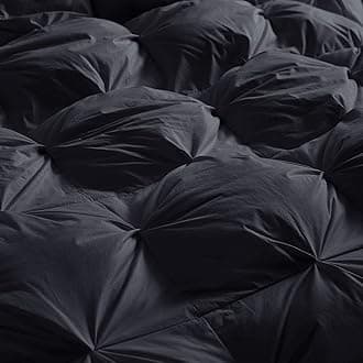 Luxurious All-Season Goose Down Feather Fiber Comforter Queen Size Duvet Insert, Exquisite Black Pinch Pleat Design, Premium Baffle Box, 100% Egyptian Cotton Cover, 65 oz. Fill Weight, Black