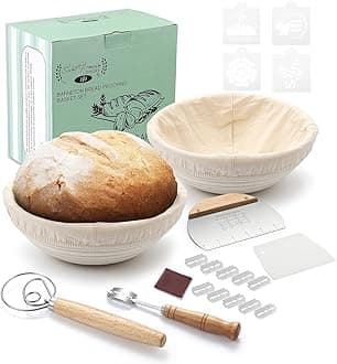 "Saint Germain Bakery Premium Round Bread Banneton Basket with Liner - Perfect Brotform Proofing Basket for Making Beautiful Bread - Ultimate Bundle (2x 9"" basket)"