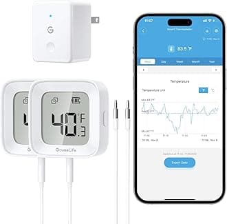 WiFi Refrigerator Thermometer with Alarm, Wireless Digital Freezer Temperature Gauge with App Control, LCD Display, 2 Years Free Data Export, for Home Kitchen Fridge Hot Tub 2 Pack