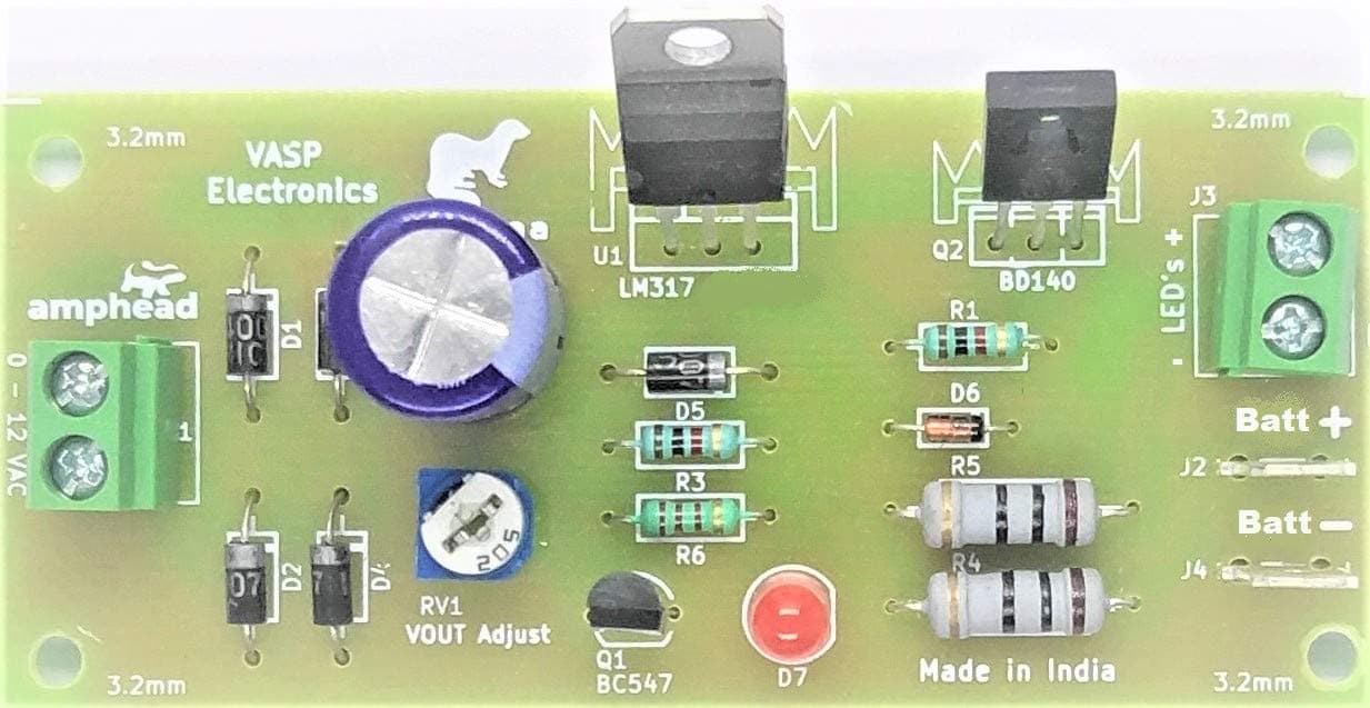 Vasp Electronics Amphead DIY - 12 Volt LED Emergency Light PCB Kit - Hobby Project