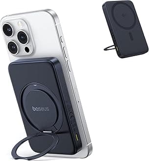 PicoGo Power Bank for MagSafe, Qi2 Certified 15W Ultra-Fast Wireless Portable Charger with Stand, Ultra-Slim 5000mAh Magnetic Battery Pack for iPhone 16/15/14/13/12 Series (Black)