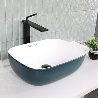 Bassino Ceramic Wash Basin Table Top Counter for Bathroom, Kitchen, Dining Hall, Living Room,Balcony, Home, Office - Green White (455 x 325 x 125 mm)