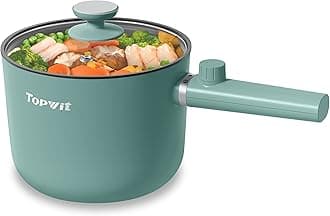 Topwit 1.5L Electric Hot Pot - Portable Ramen Cooker and Non-Stick Frying Pan for Pasta, Steak - Dual Power Control, Overheat & Boil Dry Protection - BPA Free, Green
