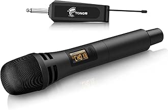 TONOR Wireless Microphones, UHF Cordless Handheld Dynamic Mics with 6.35mm Rechargeable Receiver, 60 m Range, 5 Adjustable Channels for Karaoke, Singing, DJ, Party, Speech, TW310, 1 Mic Black