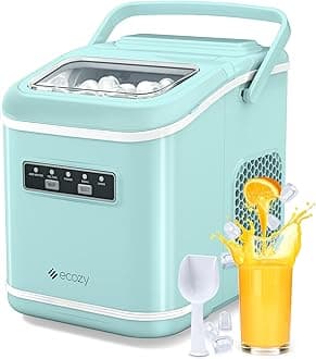 ecozy Countertop Ice Maker, Portable Ice Maker with Self-Cleaning, 9 Bullet Ice Cubes in 6 Mins, 26lbs/24Hrs, Ice Maker Machine with Ice Bags, Handle, Standing Scoop and Basket, Green