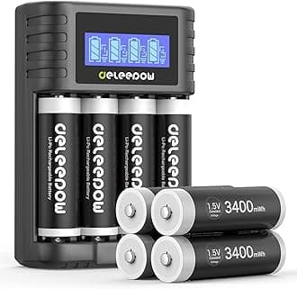 8 Pack AA Rechargeable Lithium Batteries+ Charger