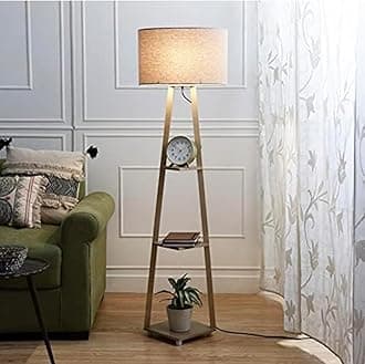 Art Home Decor Floor Lamp in Solid Wood & Natural Wood with Shelf Blue Shade for Living Room,Bedrooms, Colour (Beige)