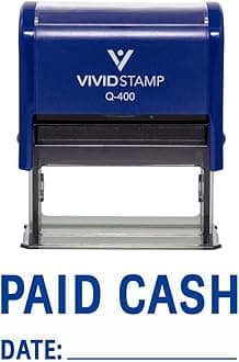 Paid Cash with Date Line Self Inking Rubber Stamp (Blue Ink) - X-Large 5 Pack