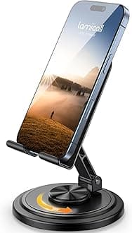 Lamicall Cell Phone Stand for Desk - [360° Rotation] Sturdy Adjustable Desktop Phone Holder, Foldable Mobile Stand, Office Desk Accessories Gifts for iPhone 17 16 15 14 Pro Max, Galaxy S26, Cellphone