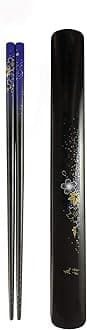 JapanBargain 3642, Japanese Portable Bamboo Chopsticks with Case, Yuzen Pattern Blue Floral Print, Made in Japan