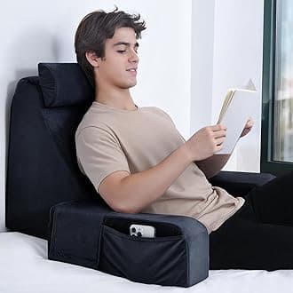 ENITYA Reading Pillow for Sitting in Bed Adult, 21" Large Back Pillow for Sitting up, Bed Rest Pillows for Reclining/Watching TV/Reading/Gaming/Resting in Couch or Floor, Black