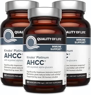 3 Pack AHCC Kinoko Platinum 750 mg– Premium Immune Support Supplement 60 Count Bottles