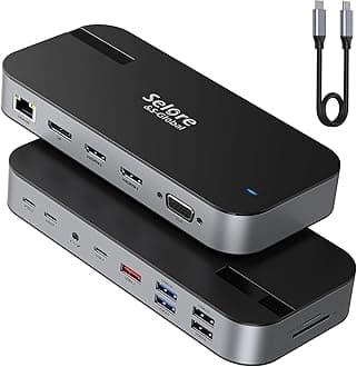 Docking Station Dual Monitor 2HDMI DisplayPort VGA Laptop USB C Dock Quad Monitor, USB C Docking Station with 1m Cable Dual HDMI DisplayPort VGA RJ45 Ethernet 100W PD Audio SD/TF 6 USB (Up to 10Gbps)