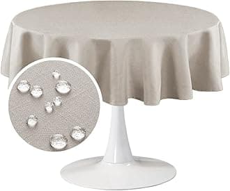 FantasDecor Round Table Cloths Linen Textured Solid Tablecloth 60 x 60 Inch Spill-Proof Waterproof Table Cloth Decorative Fabric Table Cover for Dining Table, Buffet Parties and Camping, Taupe
