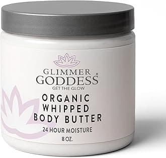 GLIMMER GODDESS Organic Whipped Body Butter for Women - Moisturizer Cream with Shea & Cocoa Butter, Almonds & Coconut Oil - Frankinsense & Myrhh, 8oz
