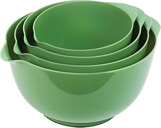 4 Quart Large Plastic Mixing Bowls, Microwave Safe Mixing Bowl Set with Pour Spout, Nesting Bowls for Space Saving Storage(Grass Green)