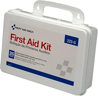 First Aid Only 223-G 25-Person OSHA-Compliant First Aid Kit for Office, Home Renovation, Job Sites, and Construction Vehicles, Gasket Provides Extra Water Resistance, 107 Pieces