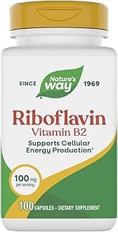 Riboflavin Vitamin B2, Supports Cellular Energy Production*, High Potency Riboflavin, 100 mg per Serving, 100 Capsules (Packaging May Vary)