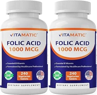 Folic Acid 1000 mcg (1 mg) – 240 Vegetarian Tablets (Pack of 2) 1667 mcg DFE – Vitamin B9 for Prenatal, Heart & Cellular Health