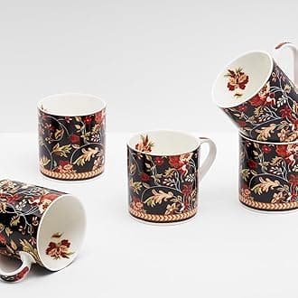 Bone China Handcrafted Floral Tea Cups - Set Of 6 | Microwave Safe | Perfect For Daily Use, Elevate Your Tea And Coffee Experience - Enchanted Night Garden, 200 Ml