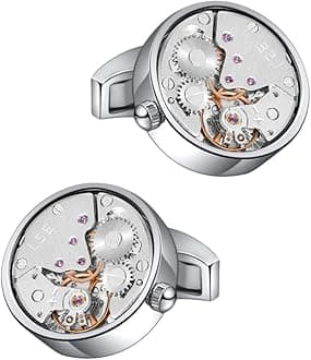 Mr.Van Men's Cufflinks - Watch Movement Design, Brass Cuff Links for Men Steampunk Gear Design - Gift Box Included