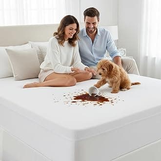 100% Waterproof Mattress Protector-Extra Deep 40 Cm Stretch Skirt Terry Towel Double Bed Mattress Protector – Washable, Anti Allergy and Breathable Fitted Mattress Cover. (Double(137x190+40)Cm)