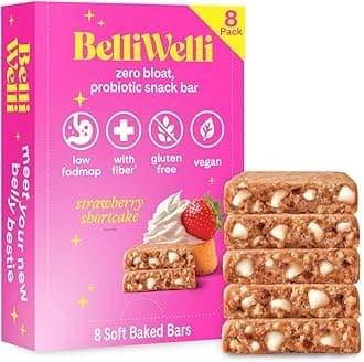 Belliwelli Soft Baked Probiotic Snack Bars | Gluten-Free, Dairy-Free, Vegan, Low-FODMAP | High-Fiber, Healthy & Tasty | Strawberry Shortcake (8 Pack)