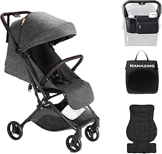 - MAMAZING Ultra Air Lightweight Baby Travel Stroller with Carbon Fiber Frame, Compact & Airplane-Friendly, One-Handed Fold, 11.6 lbs, Perfect for Toddlers, Organizer & Cushion Included, Black