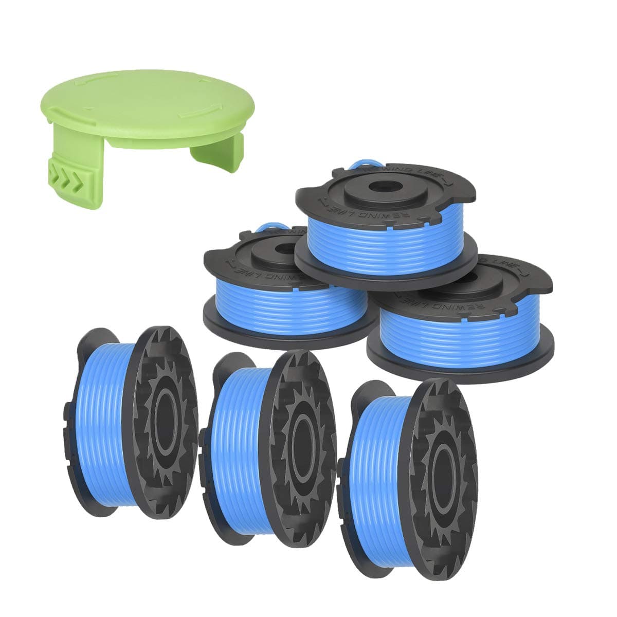 Weed Eater String Trimmer Replacement Spool for Greenworks，0.065" Single Line Auto-Feed String 24V and 40V 80V Cordless Trimmer，Spool Model: 29252（6 Spools, 1 Cap）