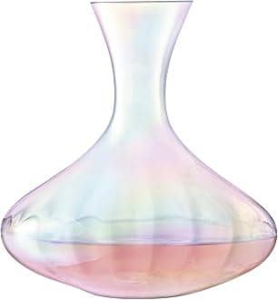 Pearl Carafe 81 oz, Elegant Hand Decorated Mouth Blown Glass Decanter with Subtly Fluted Texture and Iridescent Luster