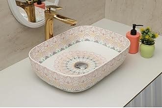 CLUSTER Designer Table Top Wash Basin For Bathroom | Ceramic Bathroom Sink | Over Counter Moroccan Design Wash Basin for Hotel, Resturent (18 x 13 x 5.5 Inch) (Moroccan Design 12)