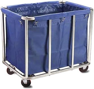 Commercial Laundry Cart with Wheels, 11.35 Bushel Large Laundry Tumbler with Removable Waterproof Canvas Lined Basket, Heavy Duty Stainless Steel Laundry Basket for Hotels and Hospitals