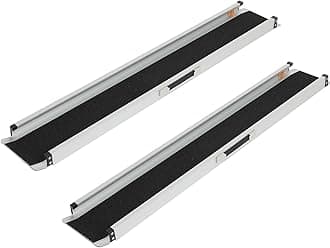 SCITOO Adjustable Wheelchair Ramp 8FT Non-Skid Threshold Ramp 600lbs Capacity Aluminum Portable Telescoping Ramp for Steps, Home, Stairs, Doorways