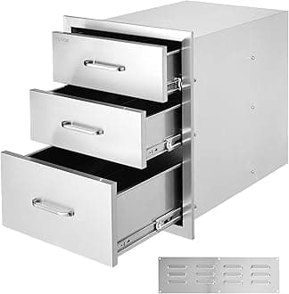 VEVOR 18x23 Inch Outdoor Kitchen Cabinets 18W x 20.5H x 23D Inch, BBQ Drawers Stainless Steel, Outdoor Kitchen Drawers Triple Access with Chrome Handle, BBQ Island Drawers, Grill Drawers Storage
