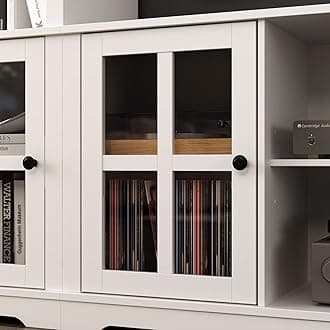 ECACAD 4-Piece Wall Unit TV Stand with Bookshelves for TVs up to 65", Modern TV Console Table Media Entertainment Center with Glass Doors & Open Shelves for Living Room, Bedroom & Home Theater, White